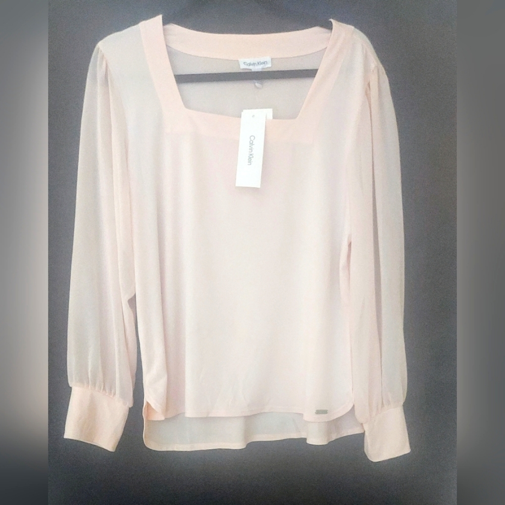 NWT Calvin Klein size large, ballet pink, long sleeve blouse.
